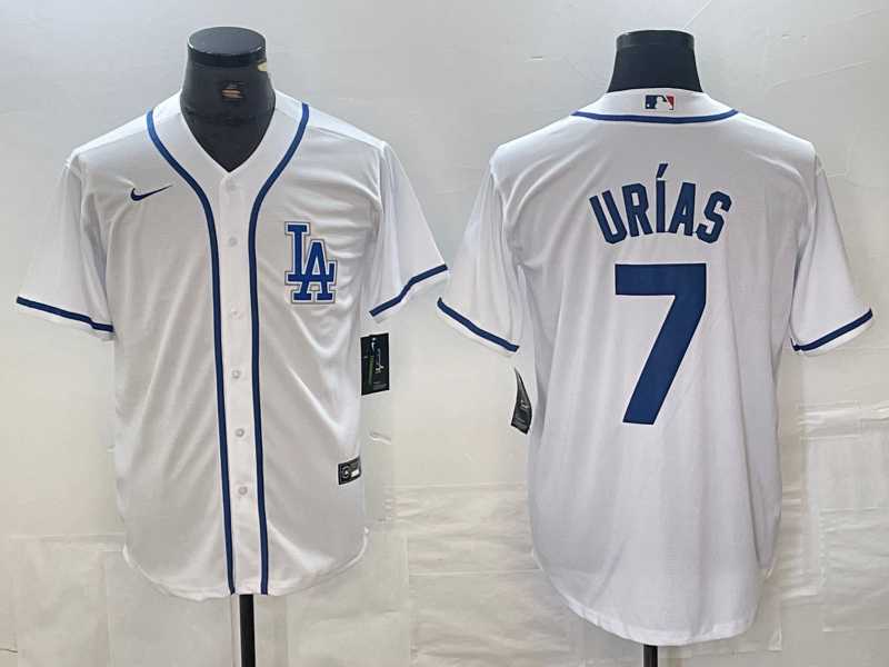 Mens Los Angeles Dodgers #7 Julio Urias White Cool Base Stitched Baseball Jersey->los angeles dodgers->MLB Jersey
